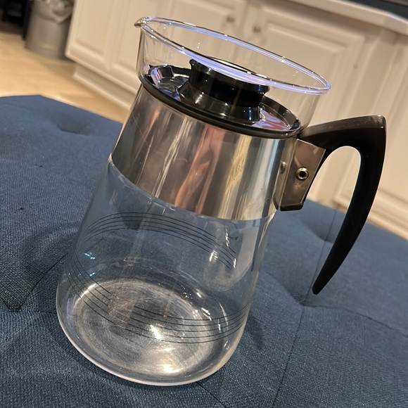 Vintage Corningware heat proof glass coffee pot, metallic rings - Picture 1 of 12